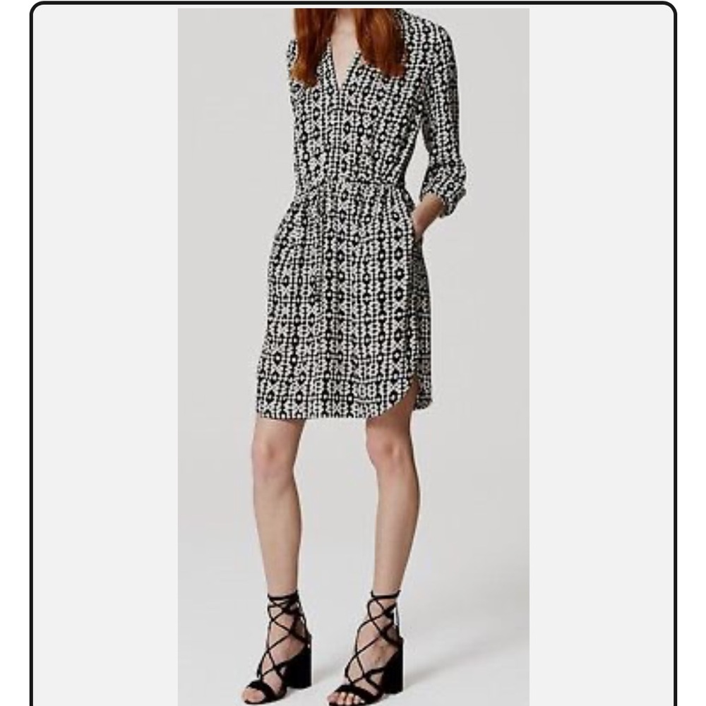 Ann Taylor LOFT Diamond Tie Waist Shirtdress Sz Medium